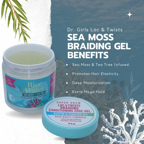Miniatura 6 de Dr. Girls - Gel acondicionador para trenzas, 17.6 onzas, 48 horas de sujeción, extra mega sujeción (musgo marino + árbol de té)