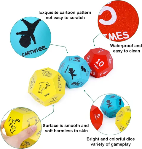 Miniatura 4 de Dados de ejercicio para niños, juegos de dados de yoga de espuma gigante de 12 lados para uso en interiores y exteriores, equipo de ejercicio