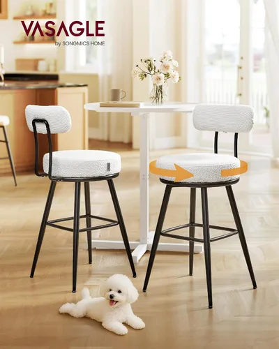 Miniatura 2 de VASAGLE Juego de 2 taburetes de bar giratorios de 360°, taburetes de bar de altura de mostrador con respaldo, tela Boucle, contemporáneo moderno