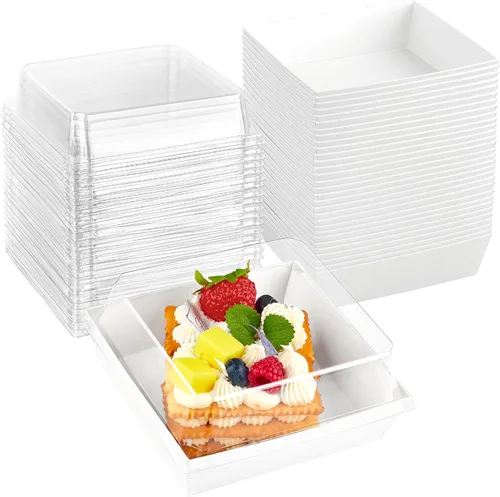 Miniatura 10 de Kucoele Paquete de 50 Cajas Pequeñas de Charcutería con Tapas Transparentes, Cajas de Papel para Postres Para Llevar, Cajas de Panadería, Rosa