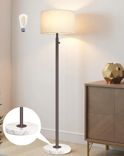Miniatura 9 de Lámparas de pie para sala de estar, bombilla LED incluida, lámpara de pie regulable con pantalla de lino, lámpara de pie moderna con base de mármol