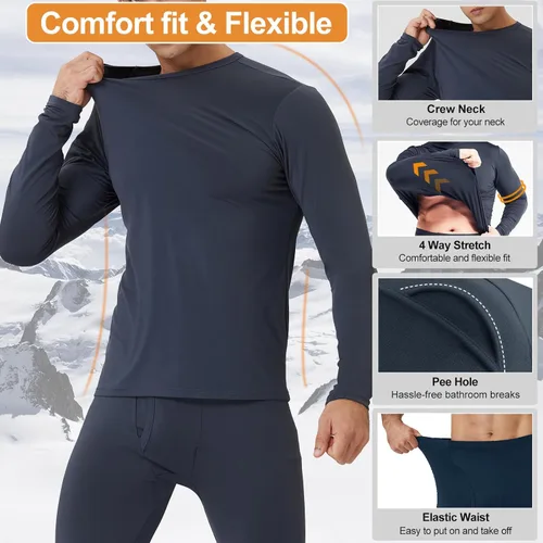 Miniatura 7 de CL convallaria Paquete de 2 calzoncillos térmicos para hombre, ropa interior larga suave y cálida, capa base para clima frío