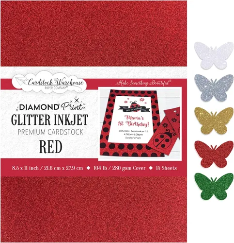 Miniatura 10 de Cardstock Warehouse Diamond Print Inkjet Glitter - Papel de cartulina con purpurina dorada de alta calidad, 15 hojas, 8.5 x 11 pulgadas, 104 Dorado