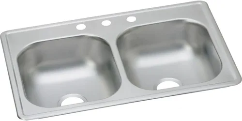 Miniatura 22 de Dayton D233221 Equal - Fregadero de acero inoxidable con doble tazón, 33 x 22 x 6.5 pulgadas