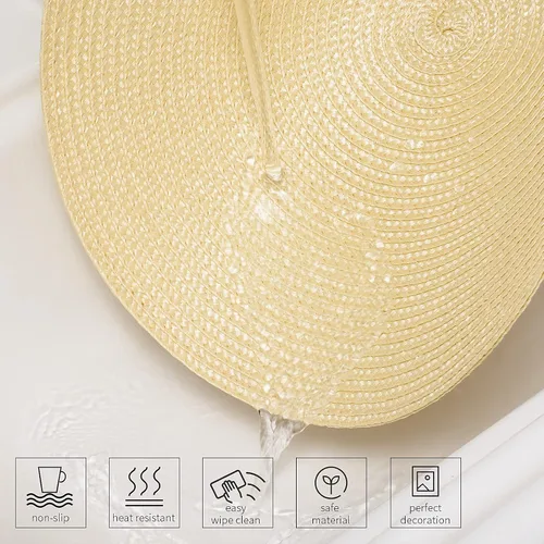 Miniatura 3 de AHHFSMEI Juego de 6 manteles individuales redondos trenzados de 15 pulgadas para mesas de comedor, tejido natural, resistentes al calor, color beige