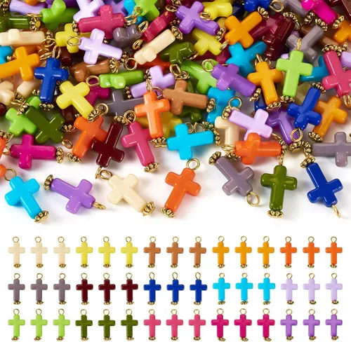Miniatura 8 de Dijes de cruz para pulseras, colgantes de cruz de colores, dijes colgantes de cruz de religión para llavero de Pascua, manualidades, collares