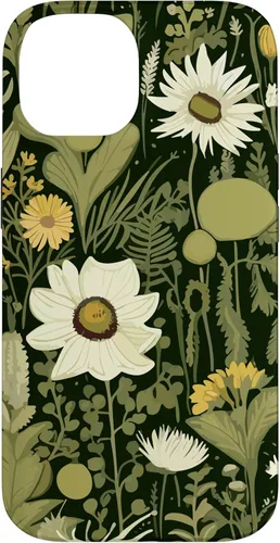 Miniatura 4 de iPhone 13 Wildflower, patrón de flores botánicas verdes, funda de flores silvestres boho