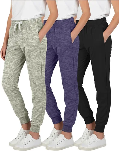 Real Essentials Paquete de 3: pantalones deportivos casuales para niñas (de 7 a 16 años)