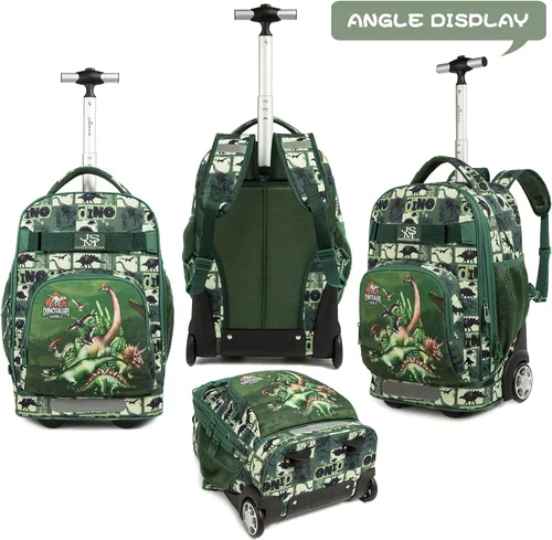 Miniatura 5 de MOHCO Juego de mochila con ruedas de 19 pulgadas con ruedas y bolsa de almuerzo y estuche para lápices, Dinosaur
