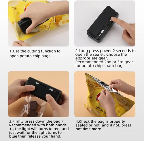 Miniatura 4 de Mini sellador de bolsas, cargador USB, bolsas de papas fritas, taponadora selladora térmica, resella, sellado térmico y cortador de bolsas