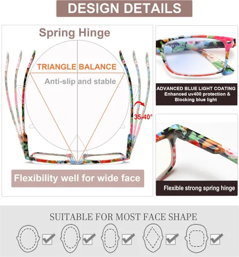 Miniatura 8 de Lentes de lectura para mujer, elegantes lectores con bloqueo de luz azul, anteojos para mujer, anteojos de computadora de moda Azul/Verde/Negro/Rojo