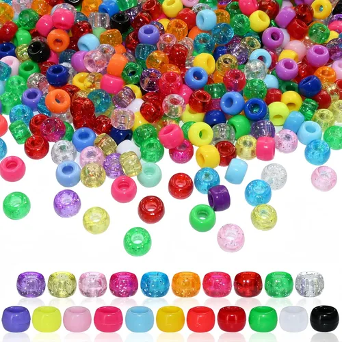 Miniatura 10 de Amaney - 500 cuentas de plástico para poni de 0.236 x 0.354 in, mezcla de colores mezclados con purpurina transparente