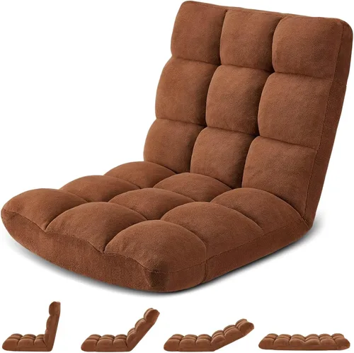 Miniatura 13 de Silla de suelo plegable Avocahom para juegos con 14 posiciones, silla de sofá perezoso ajustable con cojín, con algodón transpirable y coral de Gris