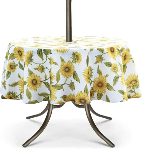 Miniatura 19 de UMINEUX Mantel para exteriores con agujero para sombrilla y cremallera, para primavera/verano, impermeable, para picnic, barbacoa, jardín
