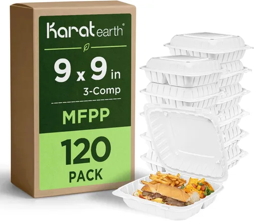 Miniatura 3 de KARAT EARTH Clamshell - Recipientes para alimentos para llevar [6"x6" - 400 unidades] Recipientes para llevar Aptos para microondas, seguros