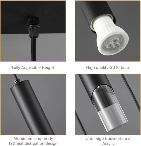 Miniatura 7 de Lámpara colgante moderna de 5 luces para isla de cocina, regulable, LED, negro, mini luces colgantes, comedor, cocina, iluminación colgante ajustable