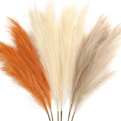 Miniatura 24 de ZIFTY - Hierba de la pampa sintética decorativa 6 unidades de 17 pulgadas de hierba pomposa esponjosa corta decorativa bohemia flor falsa hierba
