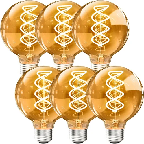 Miniatura 9 de G80 Bombillas Edison vintage regulables de 4 W (equivalente a 40 W) con filamento LED, luz cálida de 2200 K CRI80+, E26, 25000 horas, bombillas