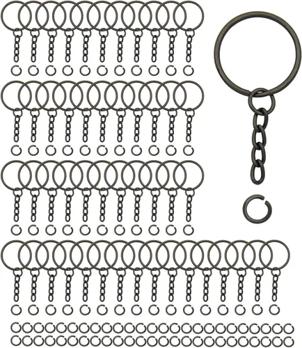 Miniatura 11 de 100 juegos de llaveros de 1 pulgada, llavero redondo dividido dorado con cadena y anillos de salto abiertos para hacer llaveros de bricolaje