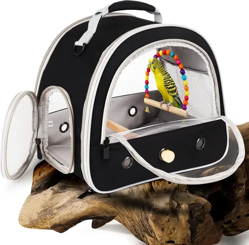 Miniatura 2 de Jaula portátil de viaje para loros con juguete pequeño oscilante y jaula, juego de juguetes coloridos para pájaros pequeños, bolsa de periquito