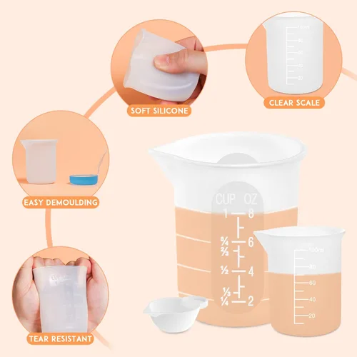 Miniatura 3 de Kit de herramientas de tazas medidoras de resina de silicona, tazas de silicona antiadherentes para resina epoxi, tazas de mezcla de silicona