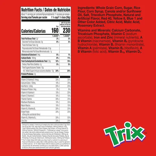 Miniatura 2 de Trix Cereal de desayuno afrutado, 6 formas afrutadas, grano entero, tamaño familiar, 16.1 onzas