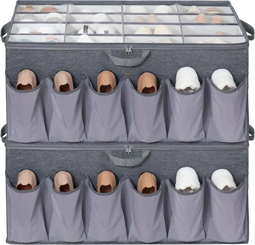 Miniatura 10 de Organizador de zapatos para armario, solución de almacenamiento de zapatos con cubierta transparente y separadores ajustables, caja de zapatos