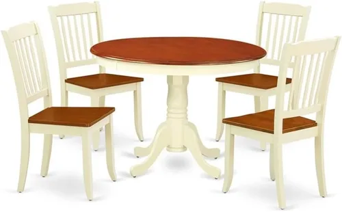 Miniatura 12 de East West Furniture HLDA3-BCH-W Juego de mesa de cocina de 3 piezas para espacios pequeños contiene una mesa de comedor redonda con pedestal y 2