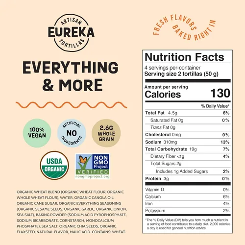 Miniatura 2 de Eureka Tortilla Organic Everything & More Tortillas de harina Tortillas artesanales orgánicas Mini granos enteros de 6 pulgadas Veganas, sin