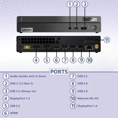 Miniatura 3 de Lenovo ThinKCentre neo 50q Gen 4 Tiny 1L Business Mini computadora de escritorio, 13ª generación Intel 8-Core i5-13420H (Beat i7-1355U), 8 GB DDR4