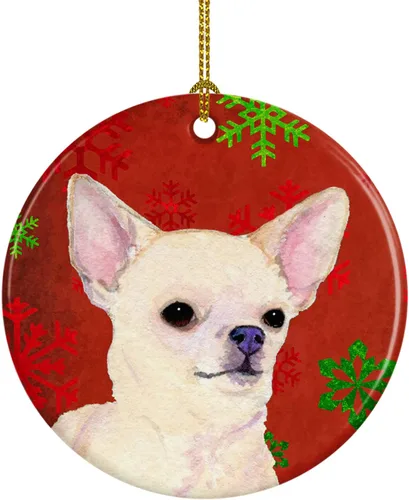 Miniatura 71 de Caroline's Treasures Bulldog English - Copos de nieve rojos y verdes, adorno de cerámica de Navidad, decoración colgante para el hogar, Navidad
