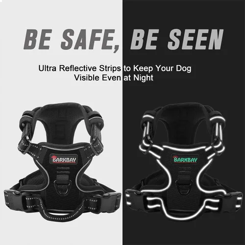 Miniatura 5 de BARKBAY Arnés sin tirones para perro, clip frontal, resistente, reflectante, mango de fácil control para pasear perros grandes (negro, L)