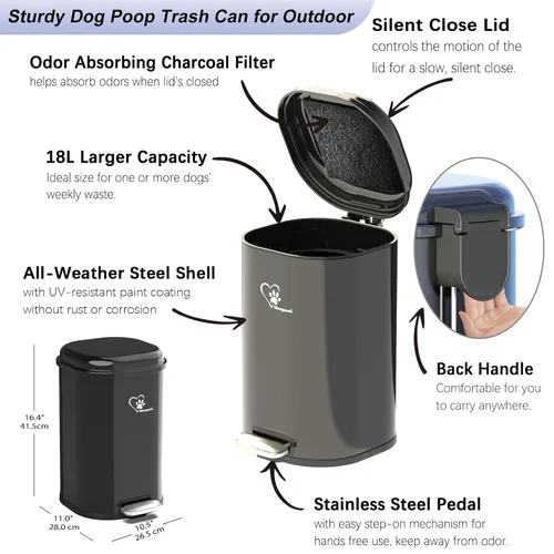 Miniatura 2 de Basurero para Excremento de Perro para Exteriores, 18L/4.76 Gal Contenedor de Residuos Portátil con Tapa y Control de Olores Interior Extraíble