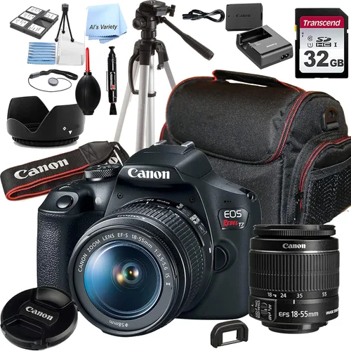 Canon EOS Rebel T7 - Cámara DSLR con lente EF-S 0.709-2.165 in F/3.5-5.6 Zoom is II + memoria de 32 GB + estuche + trípode (paquete de 20 piezas)