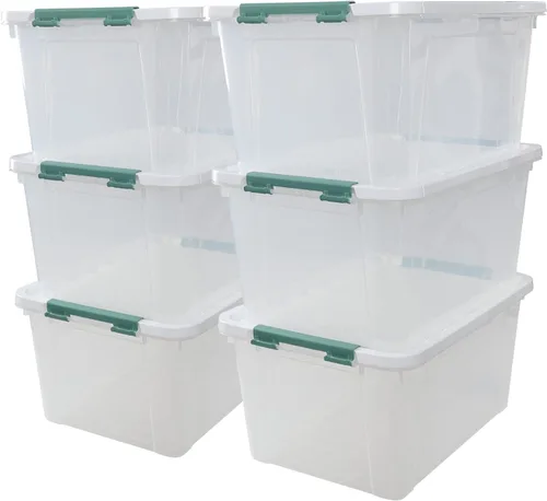Miniatura 10 de Paquete de 6 cajas de almacenamiento de plástico de 20 L, caja de almacenamiento transparente con tapas