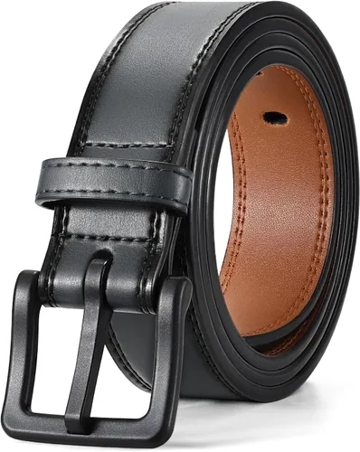 XZQTIVE Cinturón de cuero hipoalergénico sin metal para hombre, cinturón de cuero para jeans y vestido, sin níquel, con hebilla negra