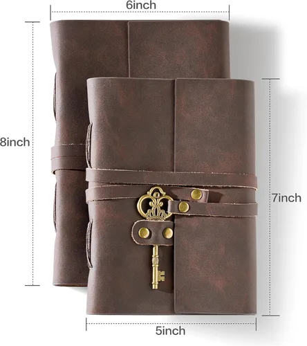 Miniatura 2 de Diario de cuero de 5 x 7 pulgadas, cuaderno de cuero genuino con llave para hombres y mujeres, caja de regalo, 280 páginas de líneas, diario