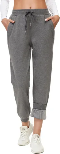 Miniatura 7 de MOUEEY Pantalones deportivos súper cálidos con forro de sherpa para mujer, pantalones deportivos de forro polar con bolsillos con cremallera