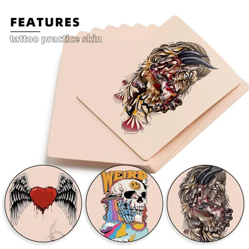 Miniatura 7 de 10 piezas de piel de práctica de tatuajes en blanco de 0.039 pulgadas de grosor, piel falsa de doble cara de 8 x 6 pulgadas, hojas de silicona