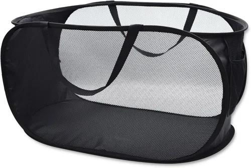 Miniatura 12 de HONOMA Cesta de malla resistente para lavandería, cesta desplegable con bolsillo lateral para cuarto de servicio, baño, habitación de los niños, Gris