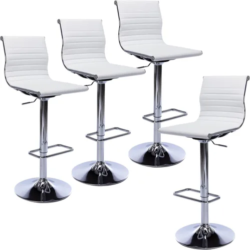 Miniatura 11 de LZAREAL Juego de 2 taburetes de bar de metal con altura ajustable, diseño moderno de piel sintética blanca sin brazos con base cromada para isla