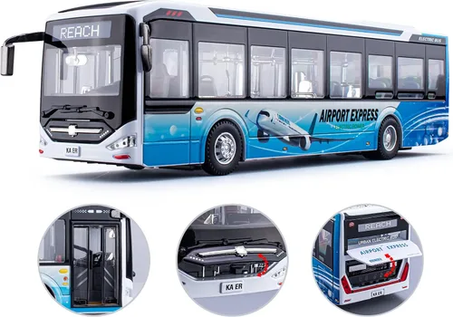 Juguetes de autobús de fundición a presión 1/42, vehículos de juguete de autobús urbano de metal con luces y puertas que se abren para niños y
