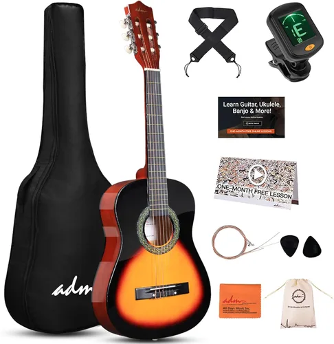 Miniatura 24 de ADM - Guitarra acústica para principiantes, 30 pulgadas, cuerdas de nailon, guitarra de madera para niños y estudiantes, lecciones en línea