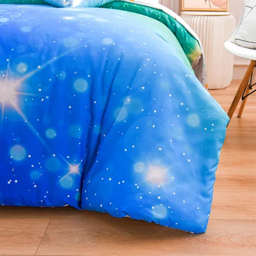 Miniatura 8 de A Nice Night Juego de ropa de cama de 6 piezas con purpurina degradada para niñas, juego de edredón colorido de galaxia arco iris, juegos de ropa