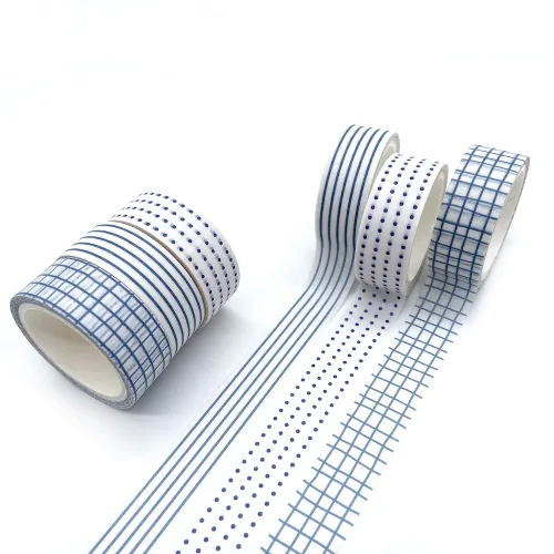 Miniatura 5 de Juego de cinta adhesiva Washi básica de 12 rollos, cintas decorativas de puntos y cuadrícula para diarios, planificadores, álbumes de recortes