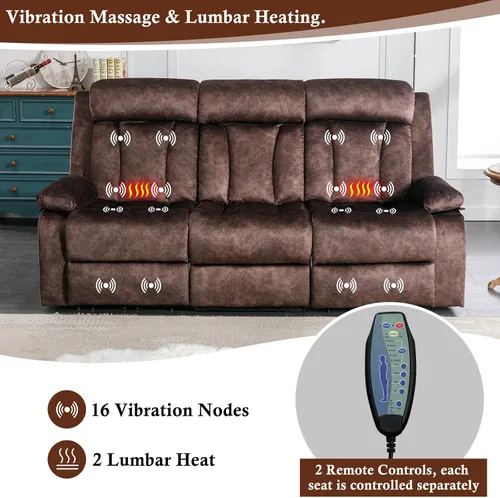 Miniatura 4 de GUEAPY Sofá reclinable con calor y masaje, sofá reclinable con mesa abatible, sofá reclinable de 3 plazas para sala de estar, asientos de cine