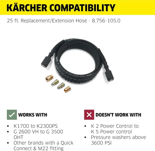 Miniatura 6 de Kärcher Manguera de extensión de alta presión de 25 pies para lavadoras a presión de hasta 3600 PSI - con adaptadores incluidos - Conexión rápida