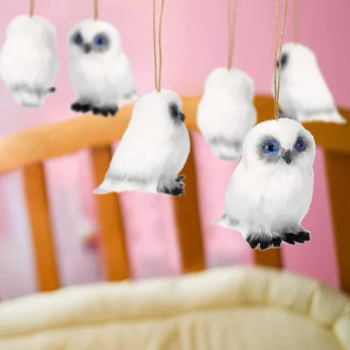 Miniatura 6 de Skylety 6 piezas de mini búho de peluche de 3.2 pulgadas blanco suave peluche búho animal colgante adorno DIY llavero para regalos de fiesta