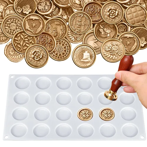 Palksky Alfombrilla de silicona para sello de cera, alfombrilla de sellado de cera de 24 cavidades con puntos adhesivos extraíbles para encerado