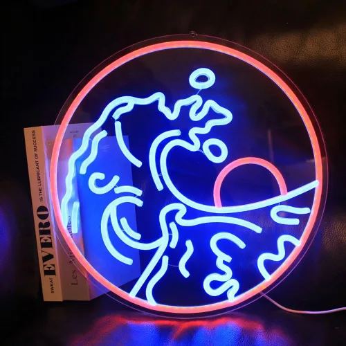 Miniatura 14 de Letrero de neón LED con diseño de puesta de sol y salida del sol, para decoración de pared, surf, océano, decoración de dormitorio, sala de estar